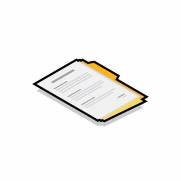 Document Isometric right view - Black Stroke+Shadow icon vector isometric. Stock Illustration