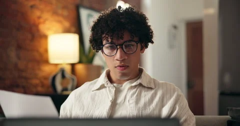 Document, laptop or man reading for remote work in home, info comparison or Stock Footage 329453718