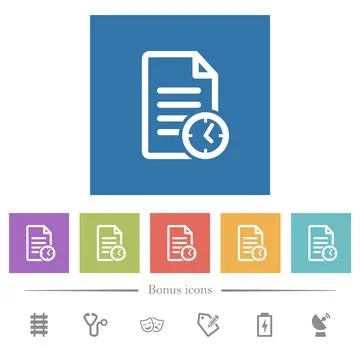 Document last modified time flat white icons in square backgrounds Stock Illustration