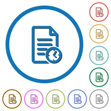 Document last modified time icons with shadows and outlines Illustrazione stock