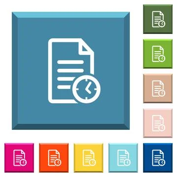 Document last modified time white icons on edged square buttons Stock Illustration
