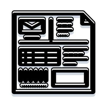 Document layout displaying various interface elements and data Stock Illustration