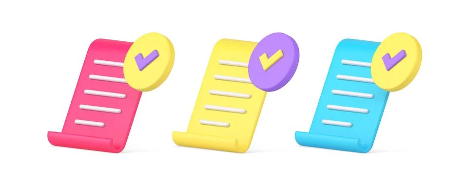 Document letter contract complete curved paper page 3d icon set realistic v.. イラスト素材