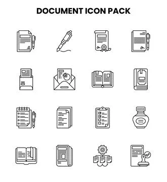 Document Line Collection Icons Pack Illustrazione stock