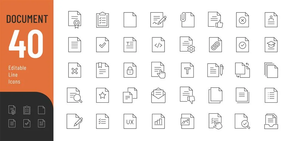 Document Line Editable Icons set. Stock Illustration