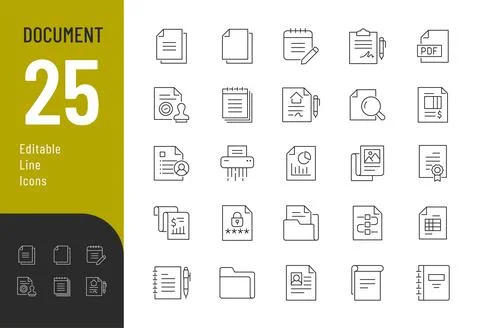 Document line editable icons set. Stock Illustration