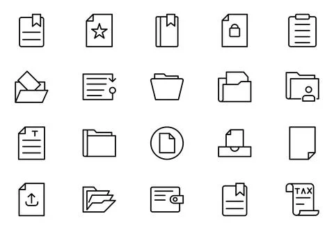 Document Line Icon Set. Contains such icons as File, Folder, Download, Arch.. Stock Illustration
