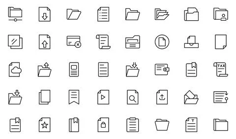 Document Line Icon Set. Contains such icons as File, Folder, Download, Arch.. Stock Illustration