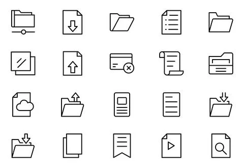 Document Line Icon Set. Contains such icons as File, Folder, Download, Arch.. Stock Illustration