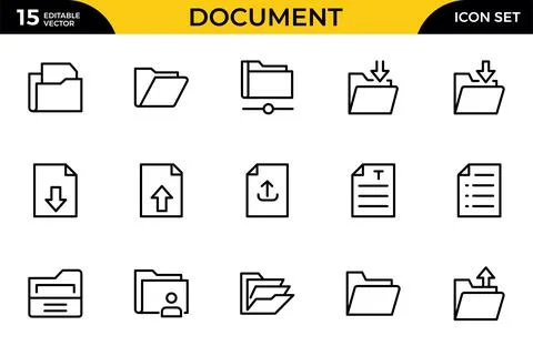 Document Line Icon Set. Contains such icons as File, Folder, Download, Arch.. Stock Illustration