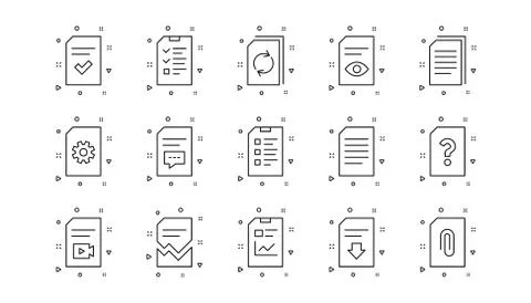 Document line icons. Report, Checklist and Download file. Linear icon set Illustrazione stock
