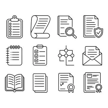 Document Line Icons Set Document Management File Stock Illustration