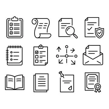 Document Line Icons Set Document Management File Stock Illustration