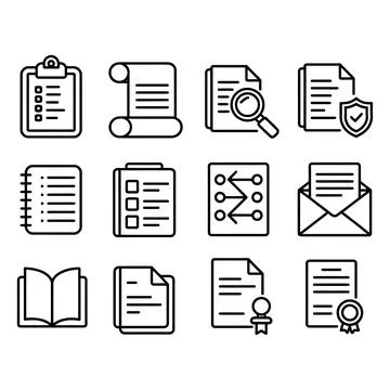 Document Line Icons Set Document Management File Stock Illustration