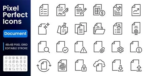Document line icons set. Paper form, checklist, sign contract, ai note file Stock Illustration