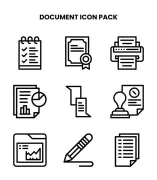 Document Line Set Icons Pack 库存插图
