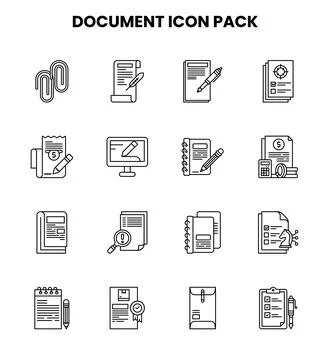 Document Line Set Icons Pack Stock Illustration