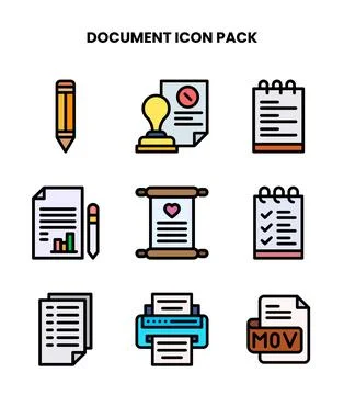 Document Lineal Color Bundle Icons Pack Stock Illustration