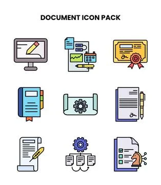Document Lineal Color Graphics Icons Pack Illustrazione stock