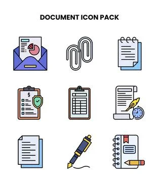 Document Lineal Color Icons Pack Stock Illustration