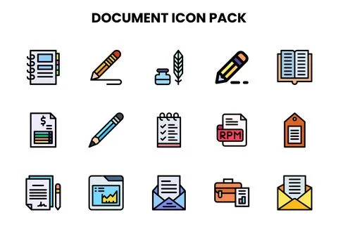 Document Lineal Color Set Icons Pack Stock Illustration