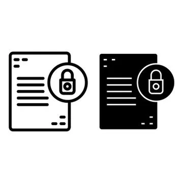 Document with lock line and glyph icon. List with padlock vector illustration Illustrazione stock