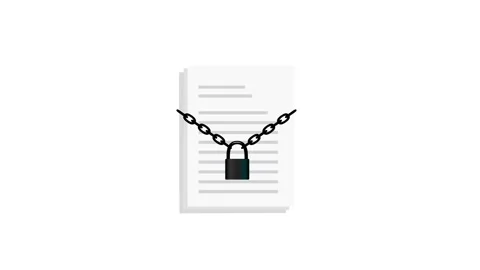Document locked flat animation with chain and padlock. Stock Footage 323875903