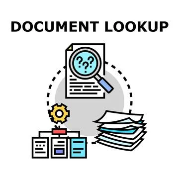 Document lookup process researching new information and data Illustrazione stock