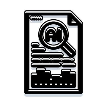 Document with magnifying glass finding artificial intelligence data イラスト素材