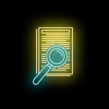 Document magnifying glass search examining neon icon Stockillustratie