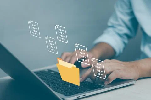 Document manage file folder online virtual business electronic computer infor Stock Photos