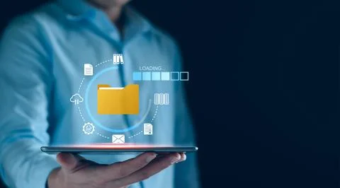 Document management and network system concept. Businessman use smart table.. Stock Photos