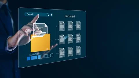Document management and network system concept. Businessman use smart table.. Stock Photos