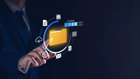 Document management and network system concept. Businessman use smart table.. Stock Photos