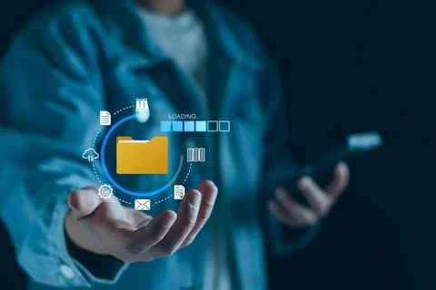 Document management and network system concept. Businessman use smart table.. Stock Photos