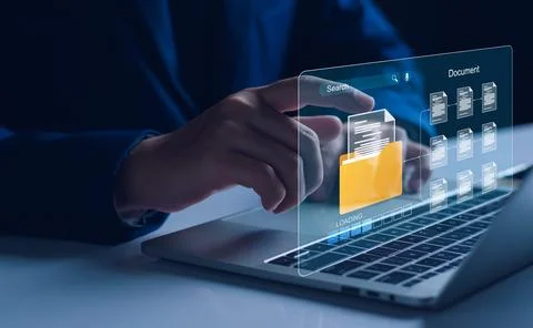 Document management and network system concept. Businessman use smart tablet  Stock Photos