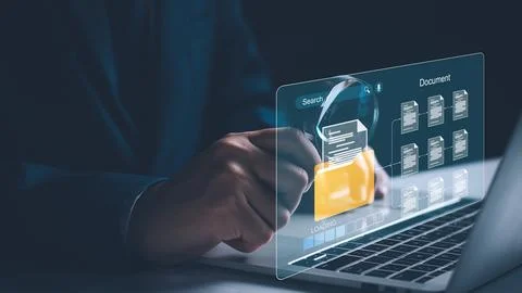 Document management and network system concept. Businessman use smart tablet  Stock Photos