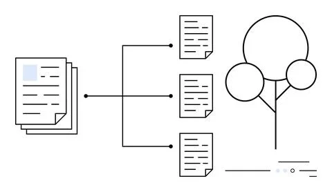 Document Management and Organization Process With Structured Tree Diagram Stock Illustration