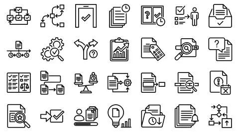 Document Management Business Workflow Audit Flowchart Outline Icon Set 스톡 일러스트