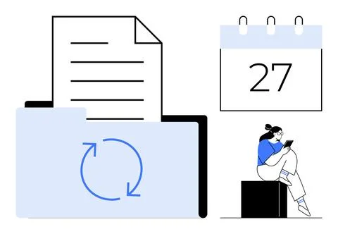 Document management with calendar date and person using tablet 스톡 일러스트