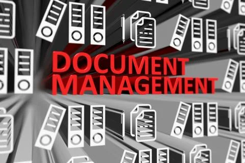 DOCUMENT MANAGEMENT concept blurred background 3d render illustration (2) Stock Illustration