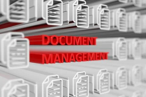 DOCUMENT MANAGEMENT concept blurred background 3d render illustration Stock Illustration
