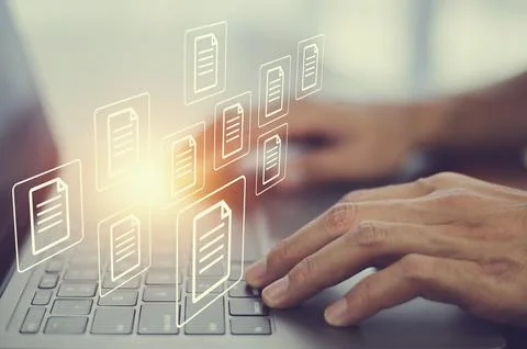 Document management concept, Businessman using computer to document managem.. Stock Photos