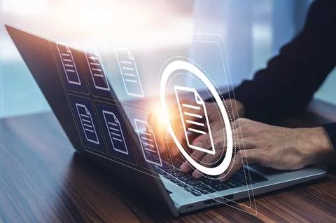 Document management concept, Businessman using computer to document managem.. Stock Photos