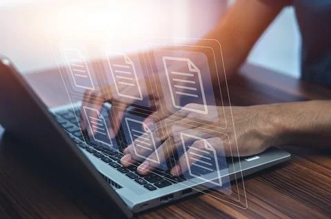 Document management concept, Businessman using computer to document managem.. Stock Photos