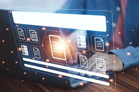 Document management concept, Businessman using computer to document managem.. Stock Photos