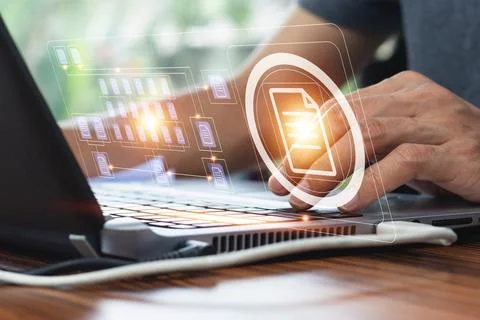 Document management concept, Businessman using computer to document managem.. Stock Photos