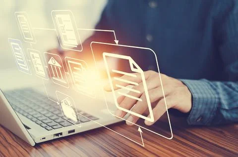 Document management concept, Businessman using computer to document managem.. Stock Photos