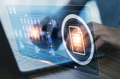 Document management concept, Businessman using computer to document managem.. Stock Photos