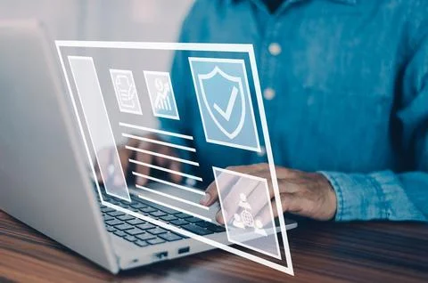 Document management concept, Businessman using computer to document managem.. Stock Photos